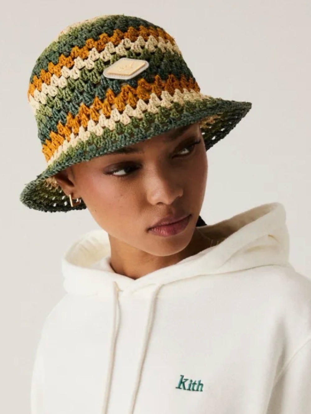 Kith Crochet Bucket Hat in Orange, Green & Cream